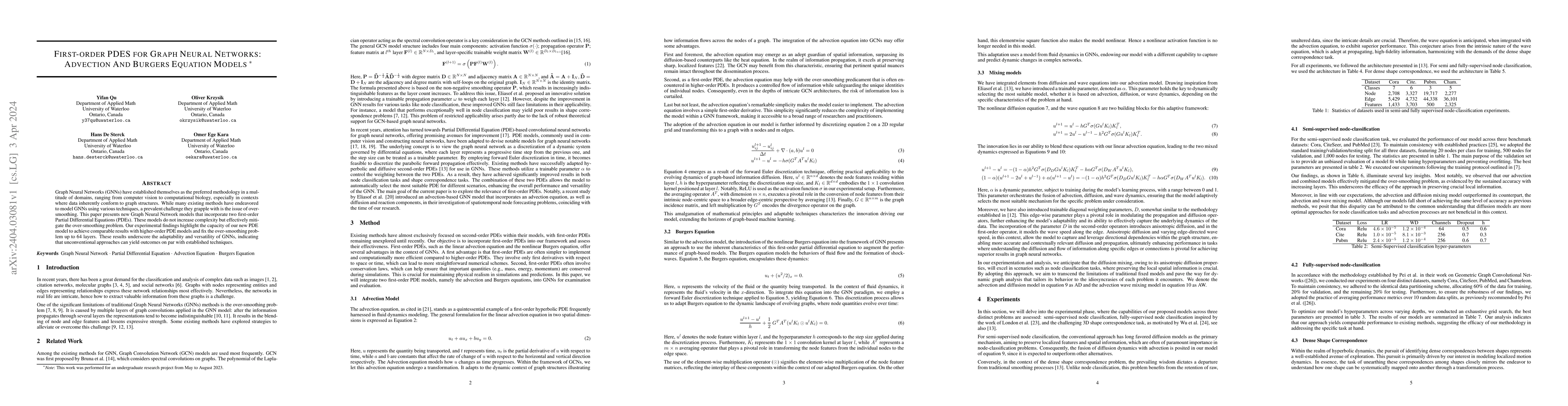 Thumbnail for First-order PDES for Graph Neural Networks: Advection And Burgers
  Equation Models