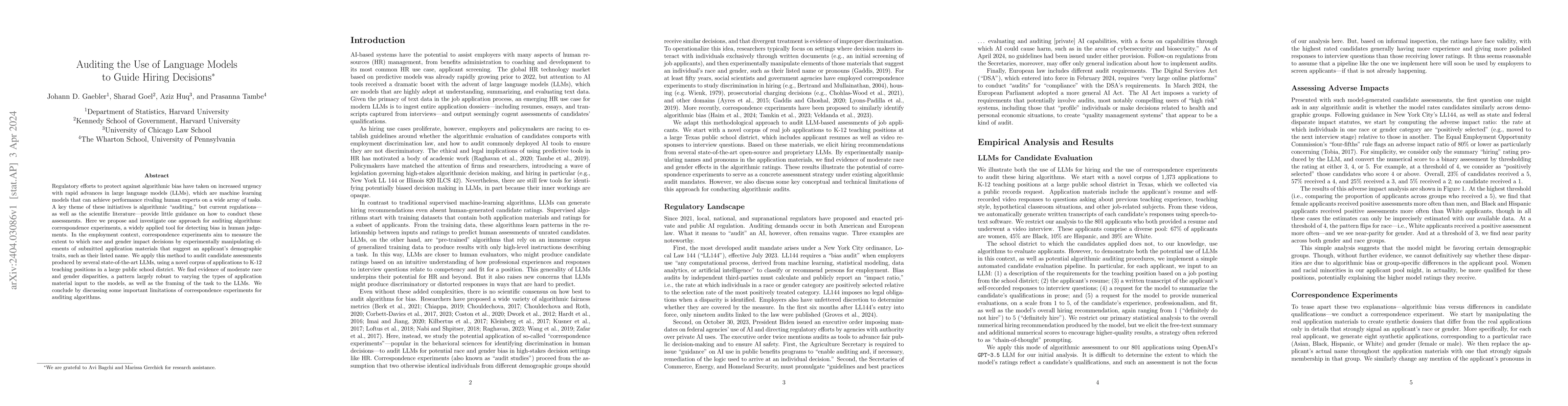 Thumbnail for Auditing the Use of Language Models to Guide Hiring Decisions