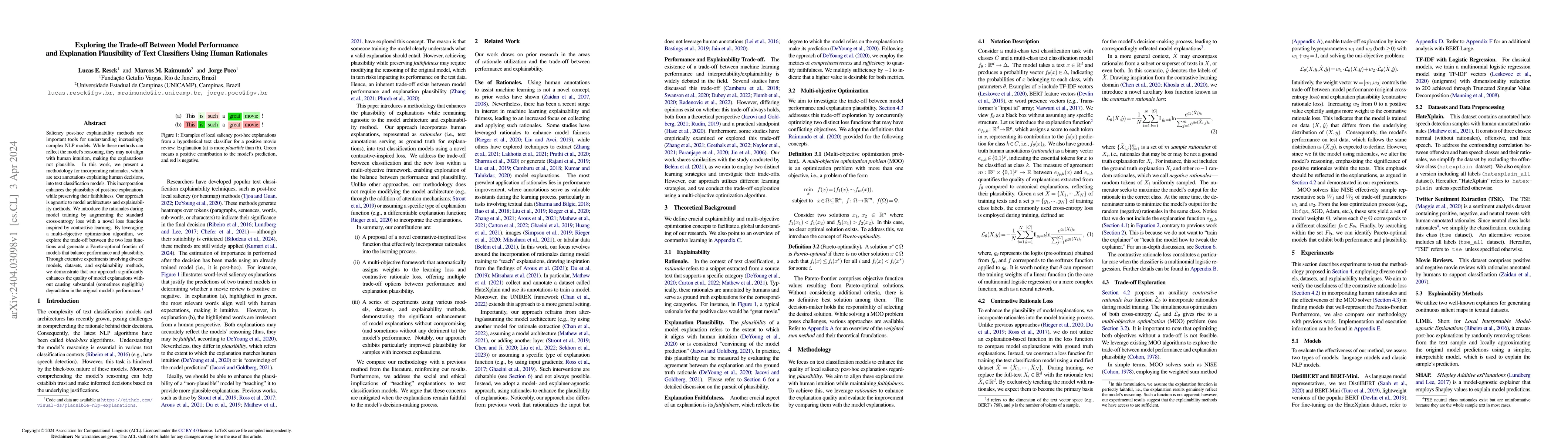 Thumbnail for Exploring the Trade-off Between Model Performance and Explanation
  Plausibility of Text Classifiers Using Human Rationales