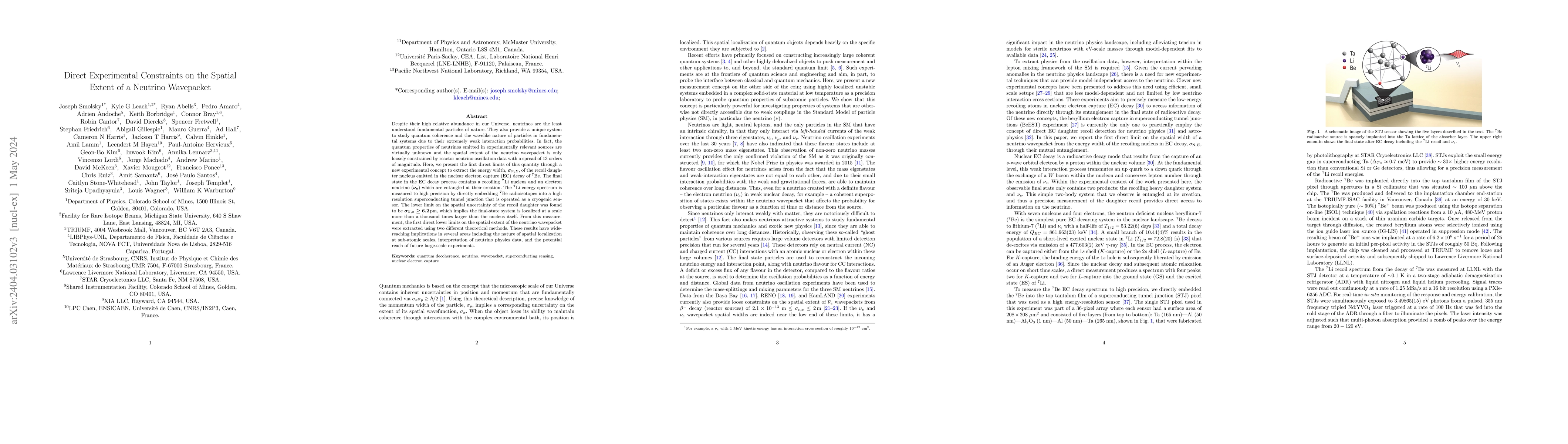 Thumbnail for Direct Experimental Constraints on the Spatial Extent of a Neutrino
  Wavepacket