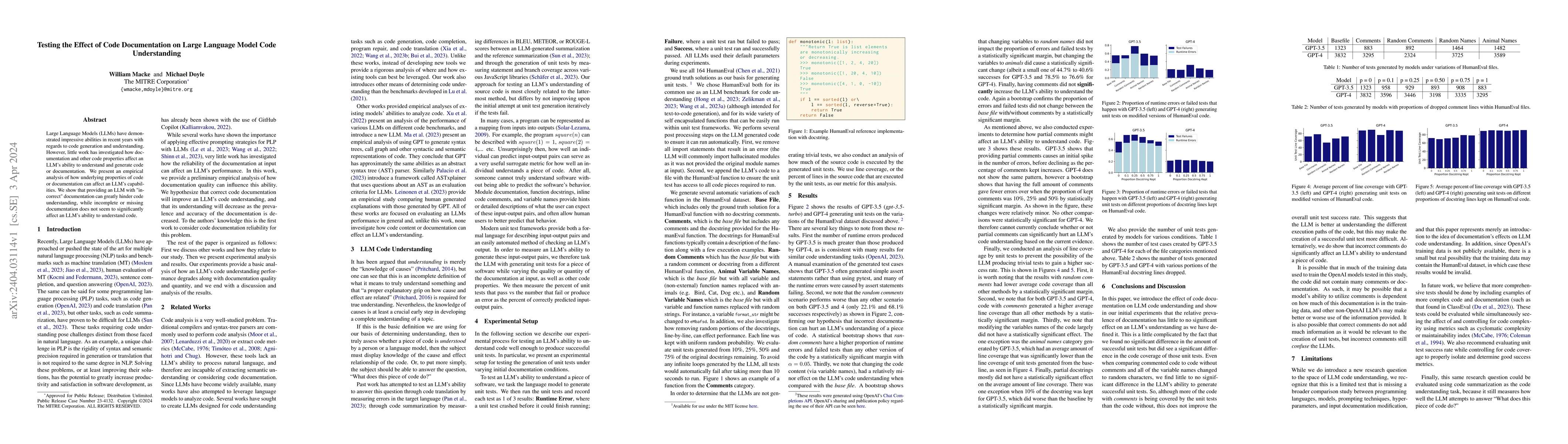 Thumbnail for Testing the Effect of Code Documentation on Large Language Model Code
  Understanding