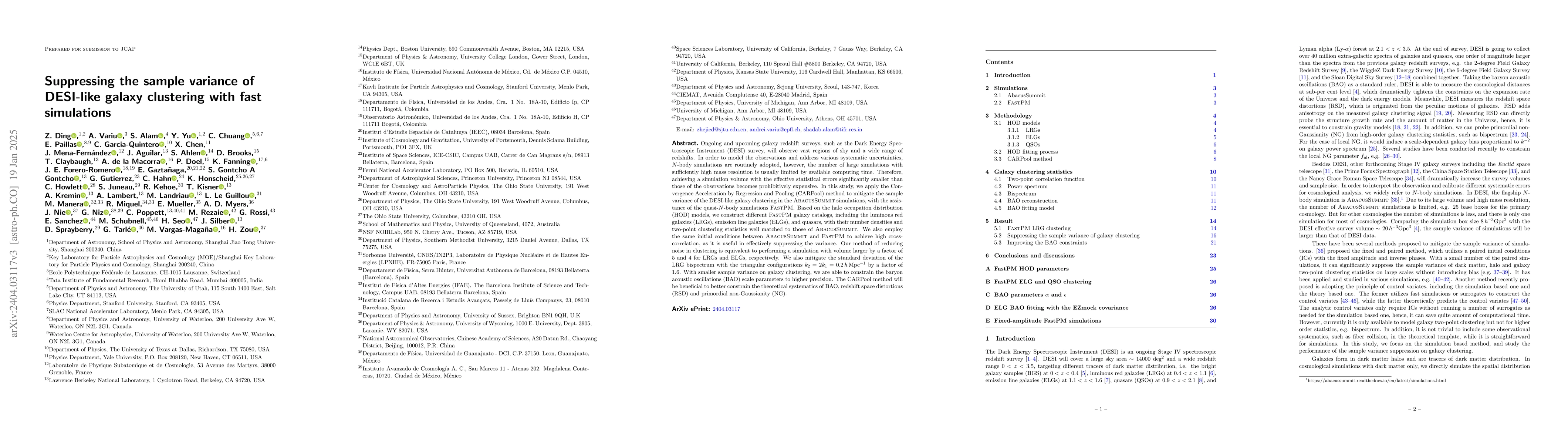 Thumbnail for Suppressing the sample variance of DESI-like galaxy clustering with fast
  simulations