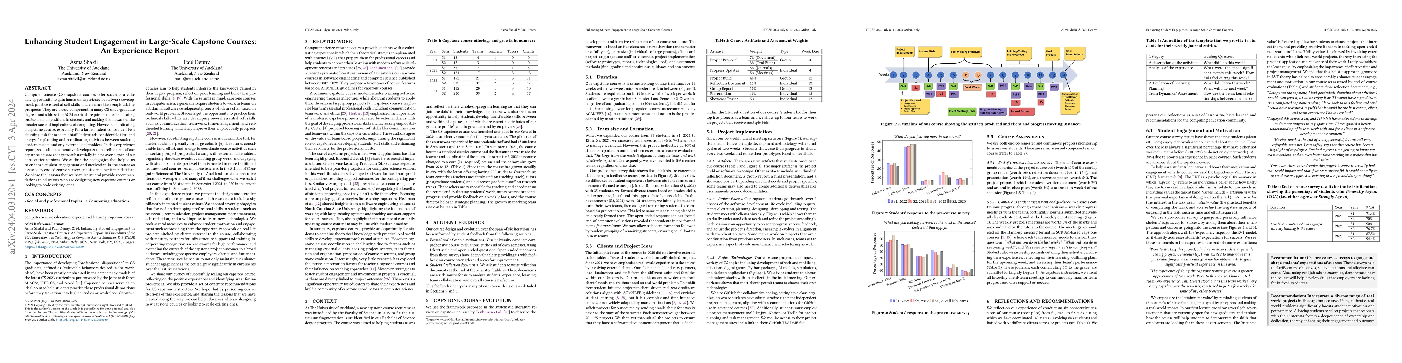 Thumbnail for Enhancing Student Engagement in Large-Scale Capstone Courses: An
  Experience Report
