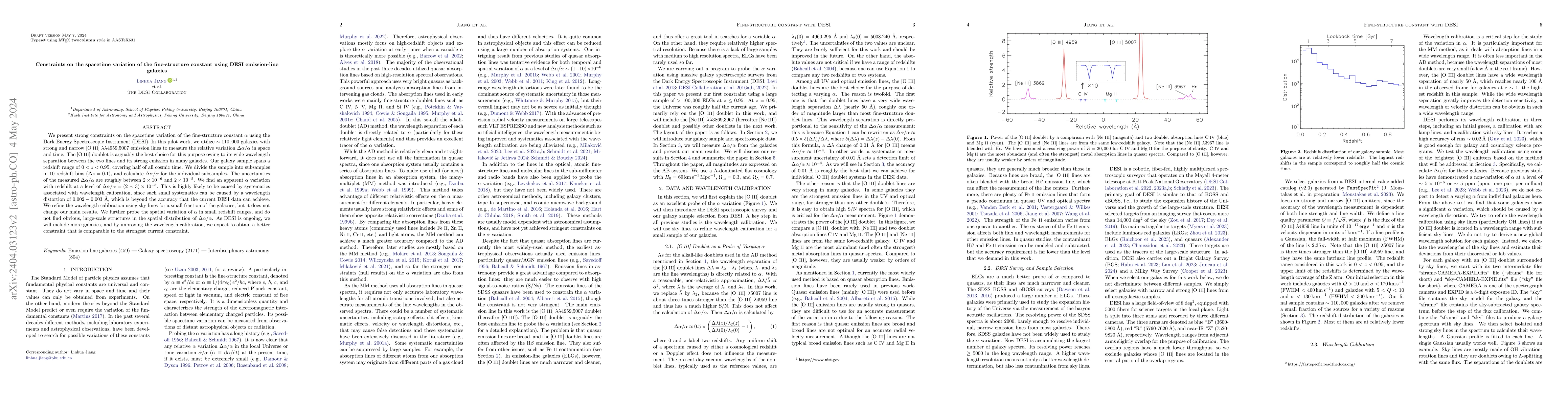 Thumbnail for Constraints on the spacetime variation of the fine-structure constant
  using DESI emission-line galaxies