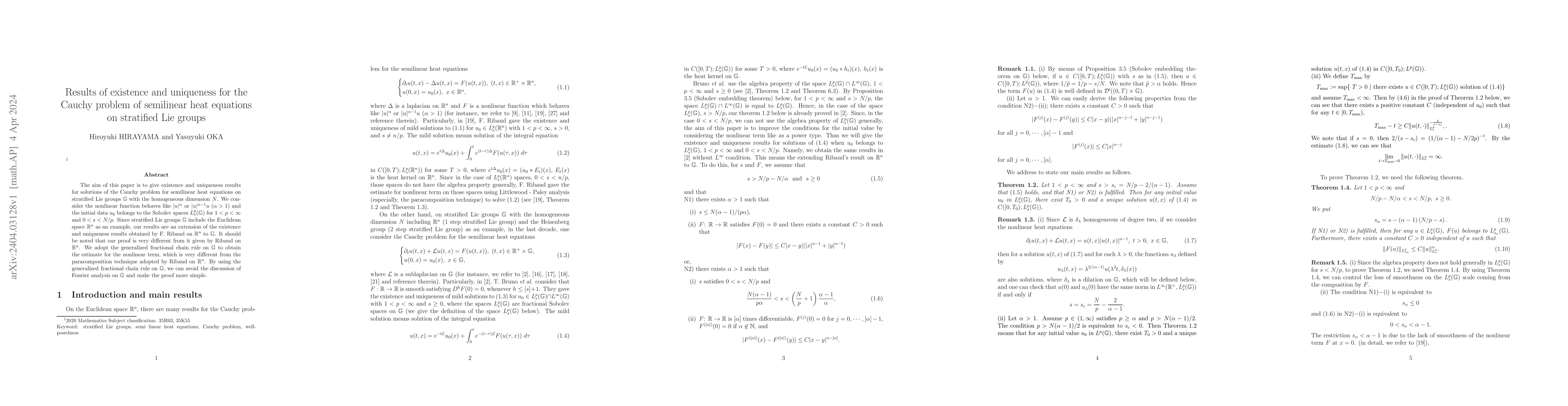 Thumbnail for Results of existence and uniqueness for the Cauchy problem of semilinear
  heat equations on stratified Lie groups