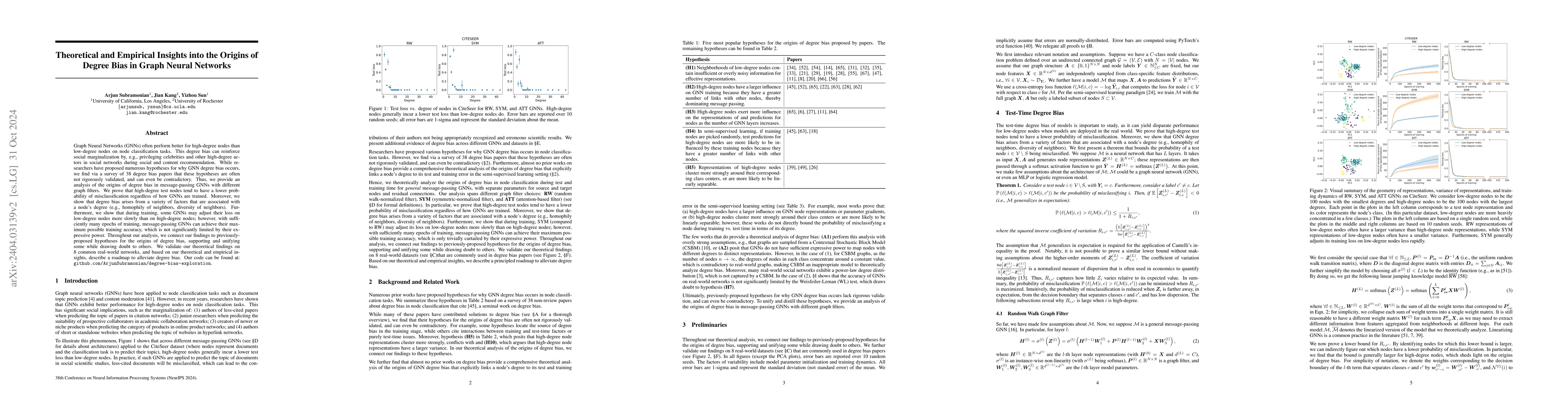 Thumbnail for Theoretical and Empirical Insights into the Origins of Degree Bias in
  Graph Neural Networks