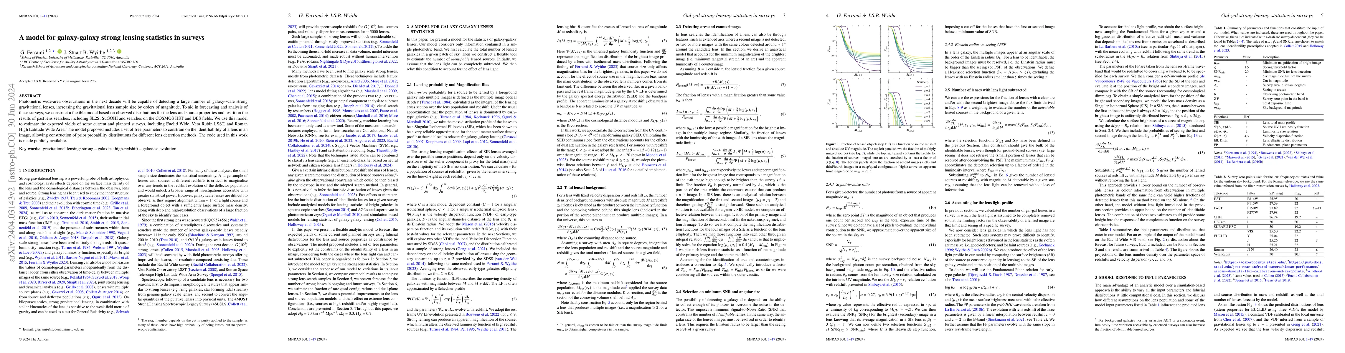 Thumbnail for A model for galaxy-galaxy strong lensing statistics in surveys