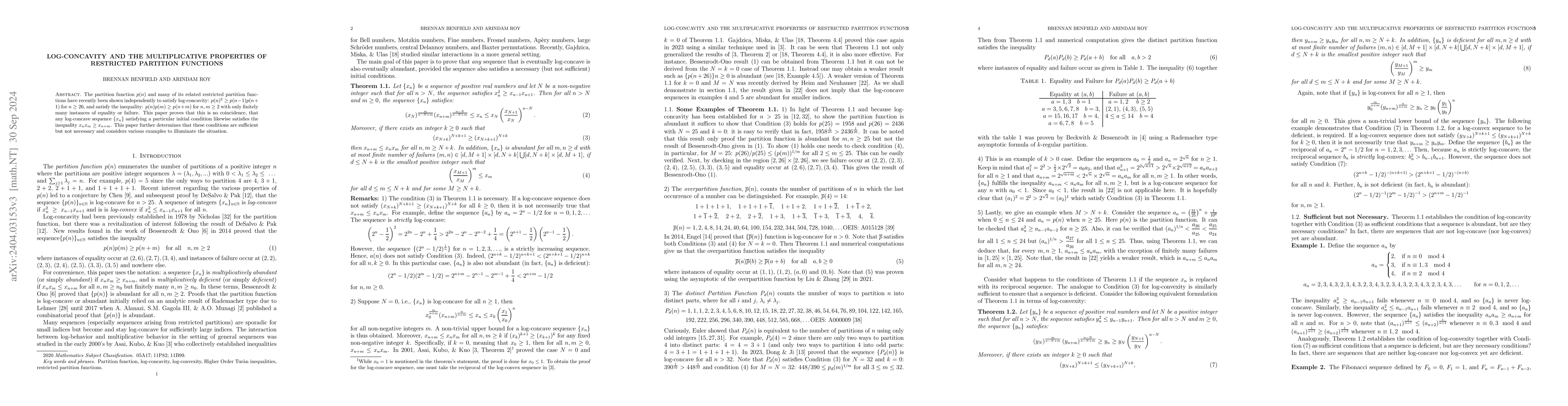Thumbnail for Log-concavity And The Multiplicative Properties of Restricted Partition
  Functions