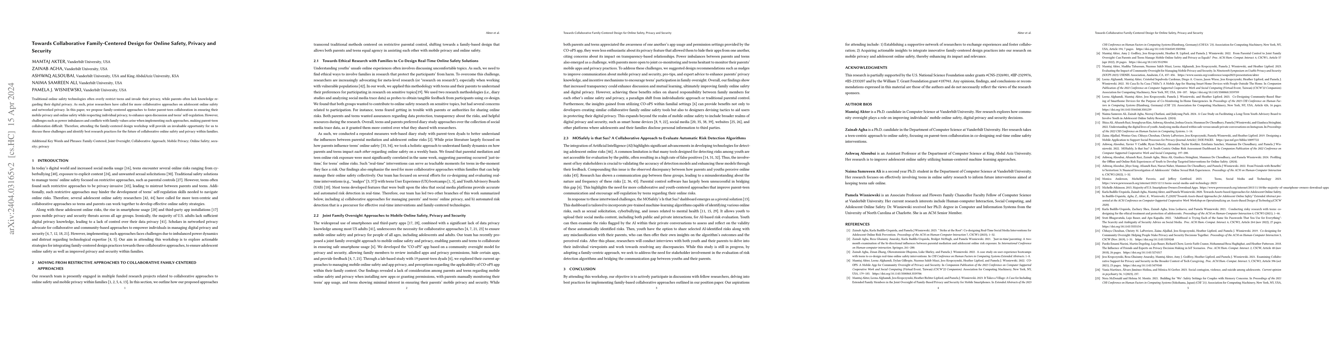 Thumbnail for Towards Collaborative Family-Centered Design for Online Safety, Privacy
  and Security