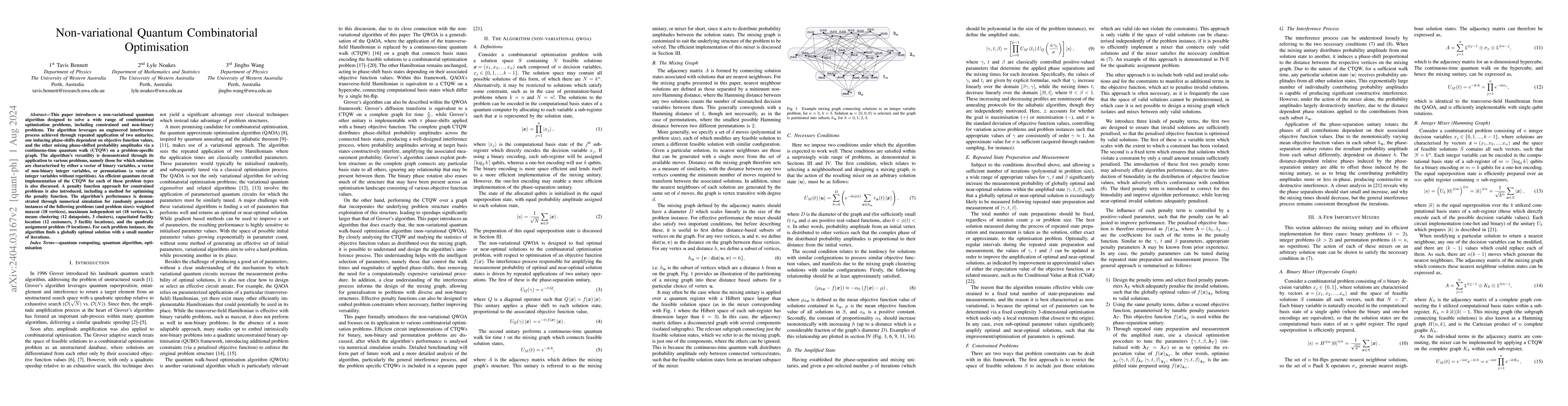 Thumbnail for Non-variational Quantum Combinatorial Optimisation