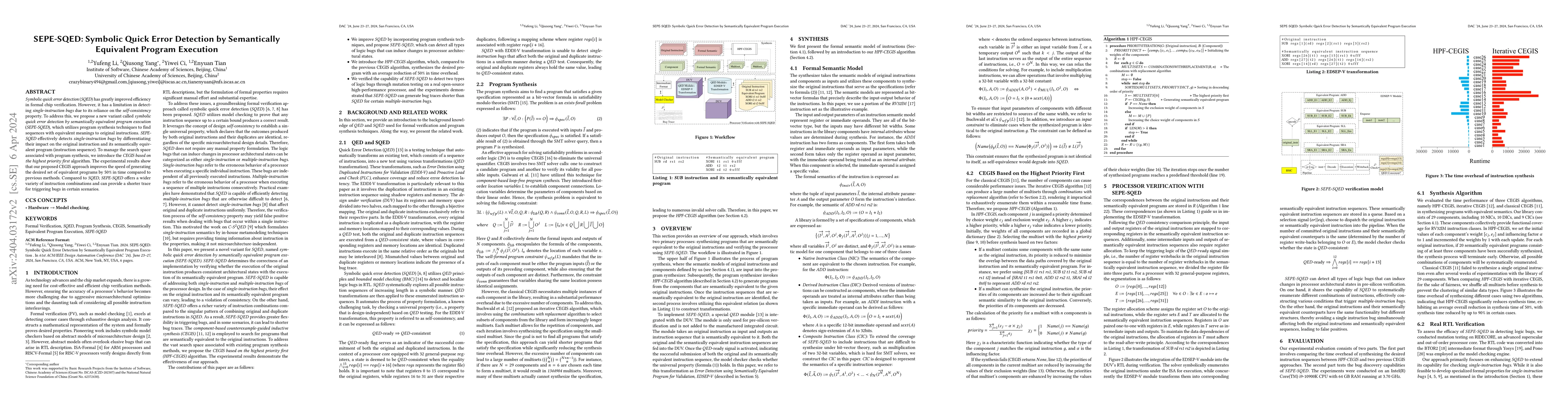 Thumbnail for SEPE-SQED: Symbolic Quick Error Detection by Semantically Equivalent
  Program Execution