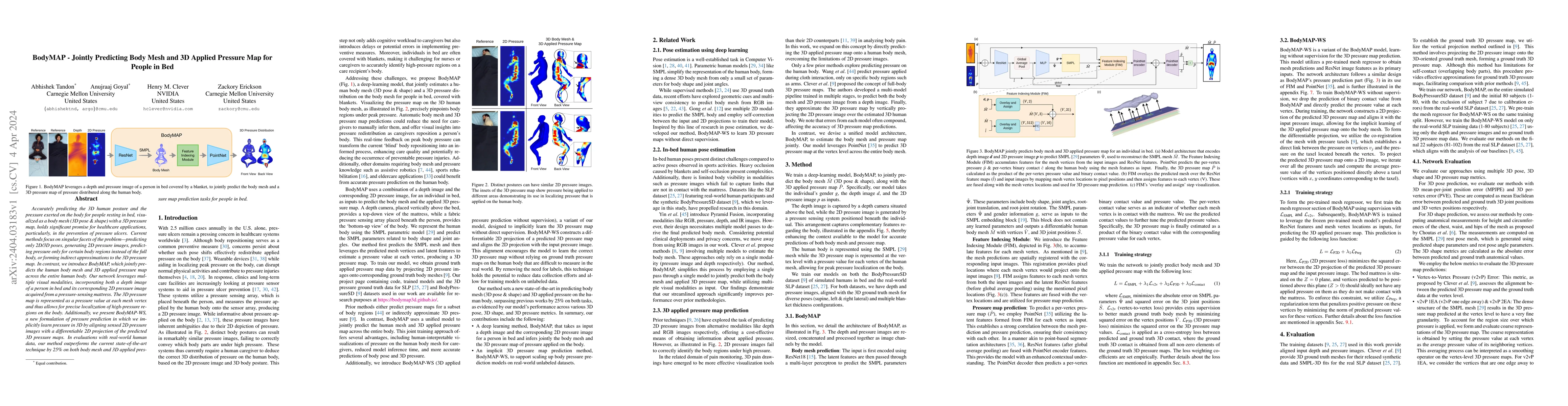 Thumbnail for BodyMAP -- Jointly Predicting Body Mesh and 3D Applied Pressure Map for
  People in Bed