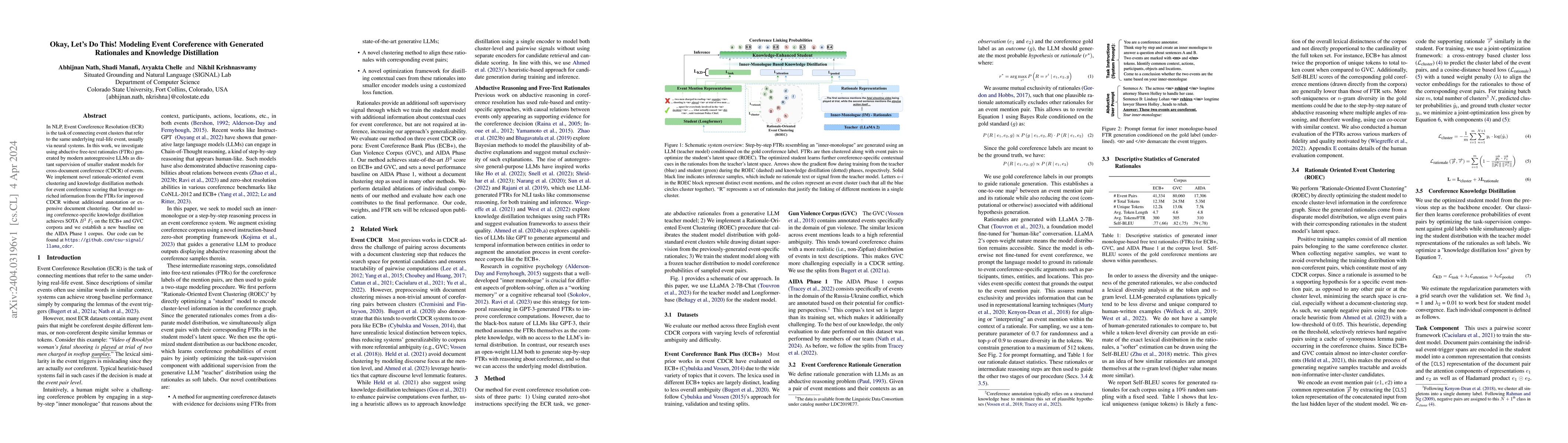 Thumbnail for Okay, Let's Do This! Modeling Event Coreference with Generated
  Rationales and Knowledge Distillation
