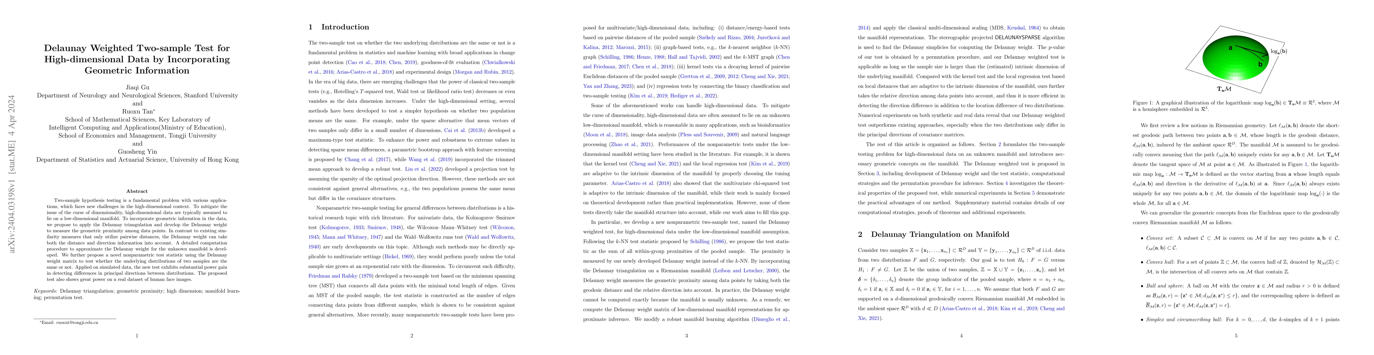 Thumbnail for Delaunay Weighted Two-sample Test for High-dimensional Data by
  Incorporating Geometric Information