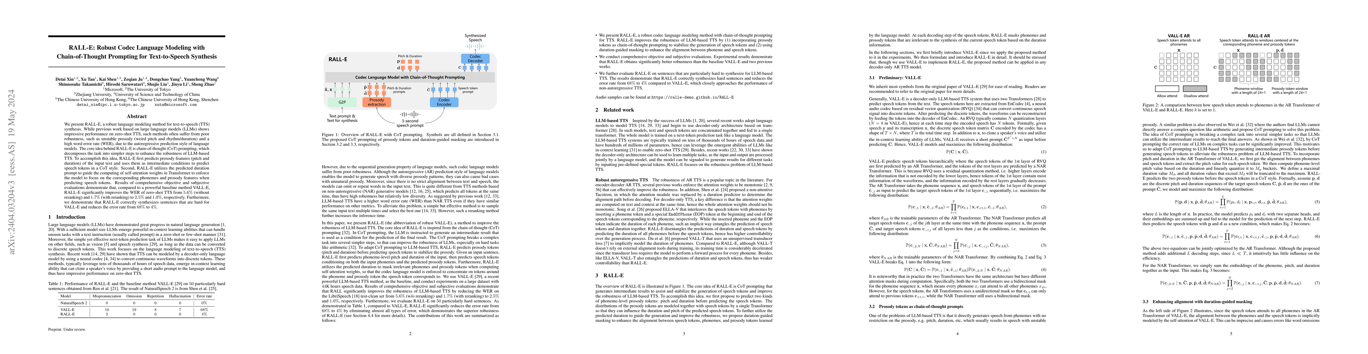 Thumbnail for RALL-E: Robust Codec Language Modeling with Chain-of-Thought Prompting
  for Text-to-Speech Synthesis