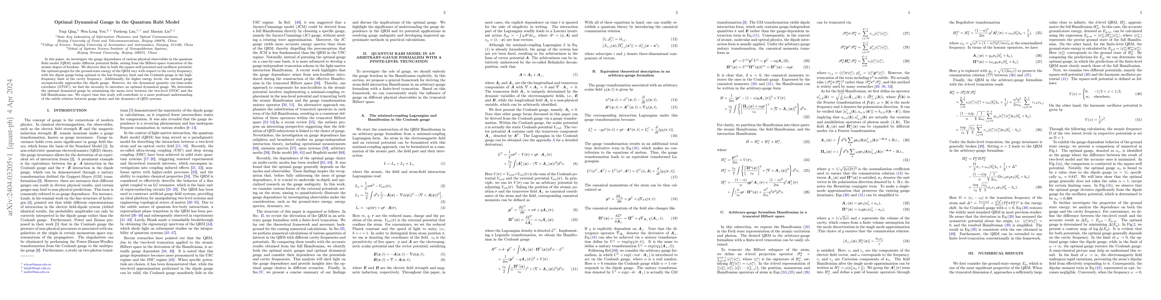 Thumbnail for Optimal Dynamical Gauge in the Quantum Rabi Model