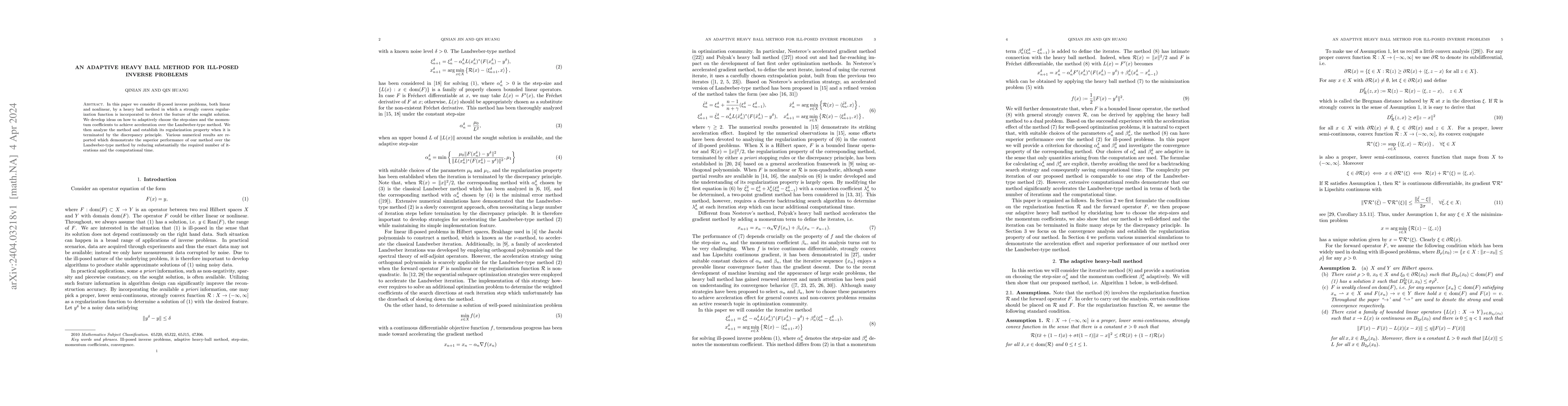 Thumbnail for An adaptive heavy ball method for ill-posed inverse problems