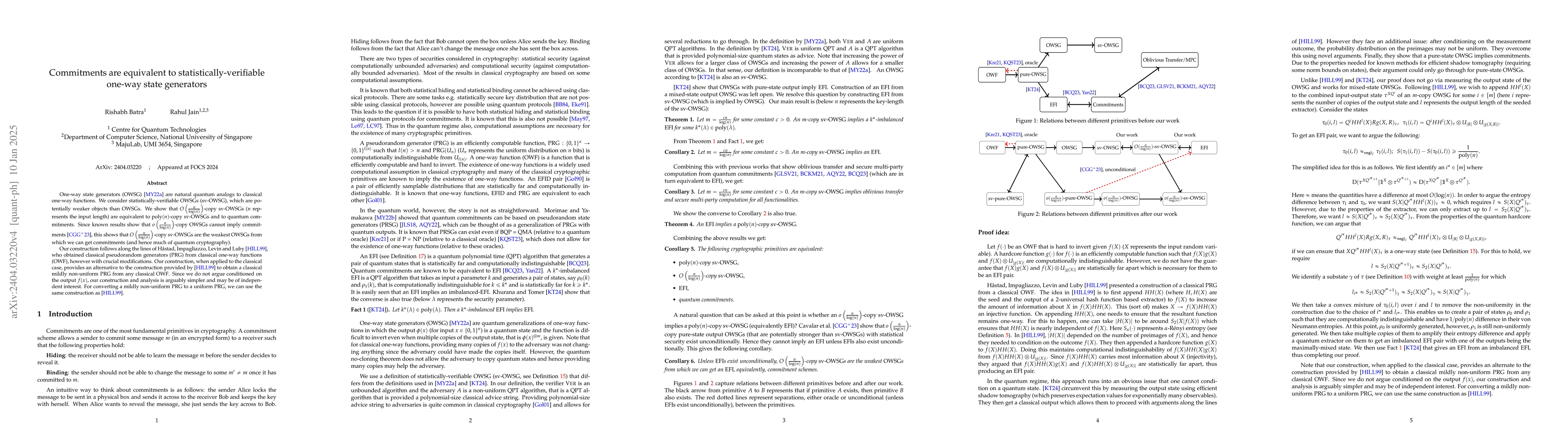 Thumbnail for Commitments are equivalent to one-way state generators