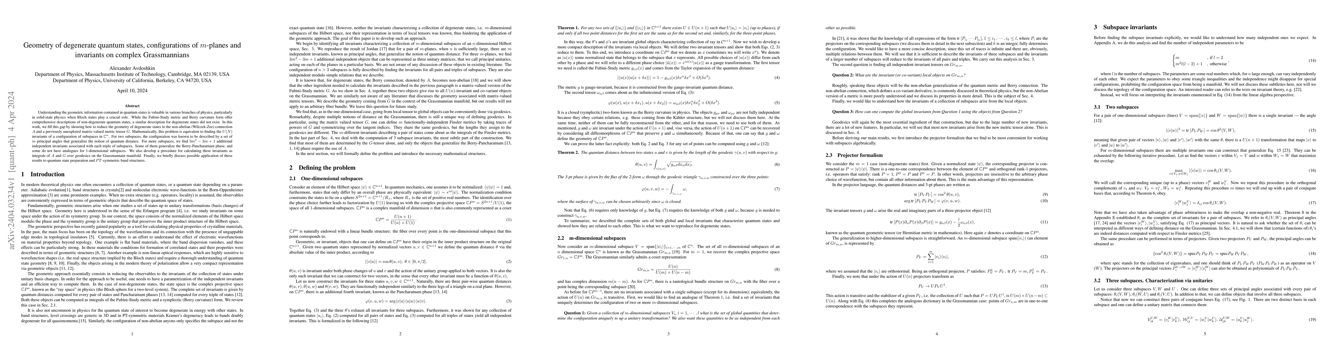 Thumbnail for Geometry of degenerate quantum states, configurations of $m$-planes and
  invariants on complex Grassmannians