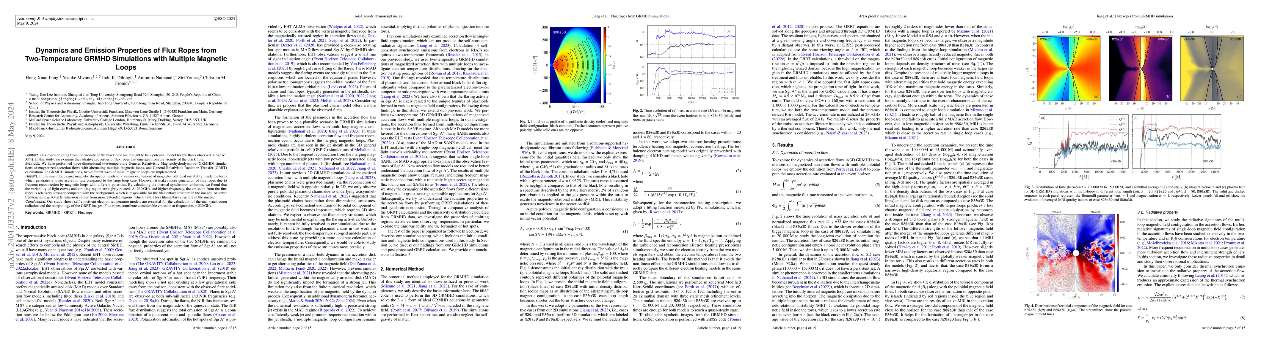Thumbnail for Dynamics and Emission Properties of Flux Ropes from Two-Temperature
  GRMHD Simulations with Multiple Magnetic Loops