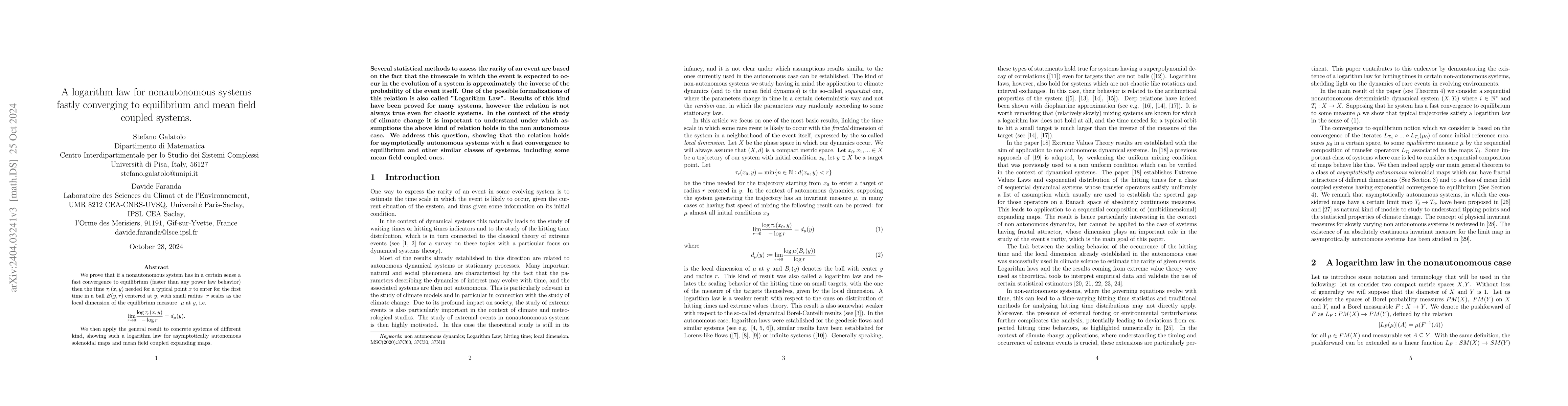 Thumbnail for A logarithm law for nonautonomous systems fastly converging to
  equilibrium and mean field coupled systems
