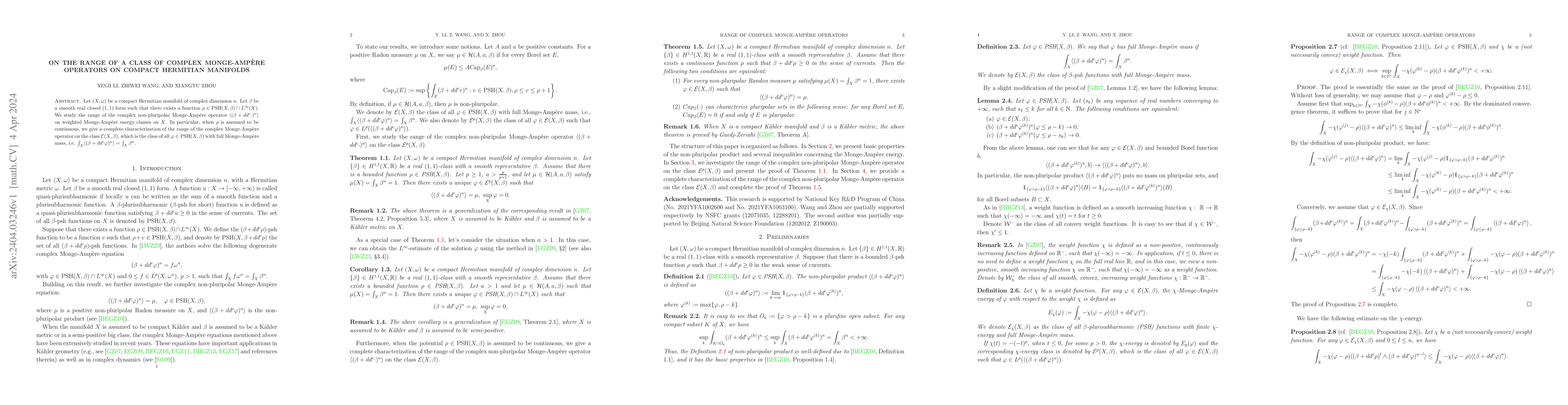 Thumbnail for On the Range of a class of Complex Monge-Amp\`ere operators on compact
  Hermitian manifolds