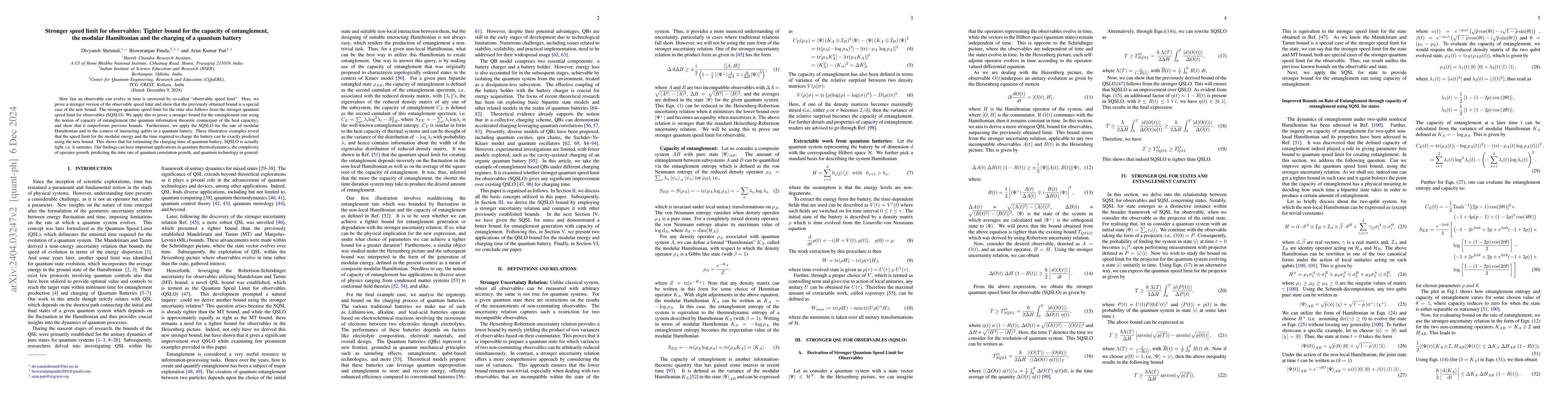 Thumbnail for Stronger Speed Limit for Observables: Tight bound for Capacity of
  Entanglement, Modular Hamiltonian and Charging of Quantum Battery