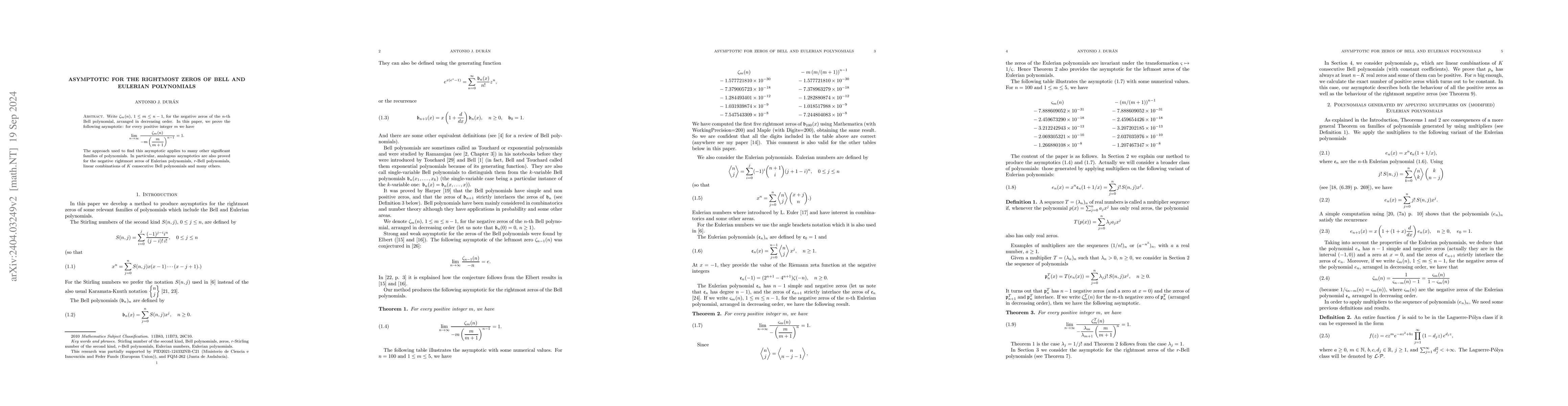 Thumbnail for Asymptotic for the rightmost zeros of Bell and Eulerian polynomials