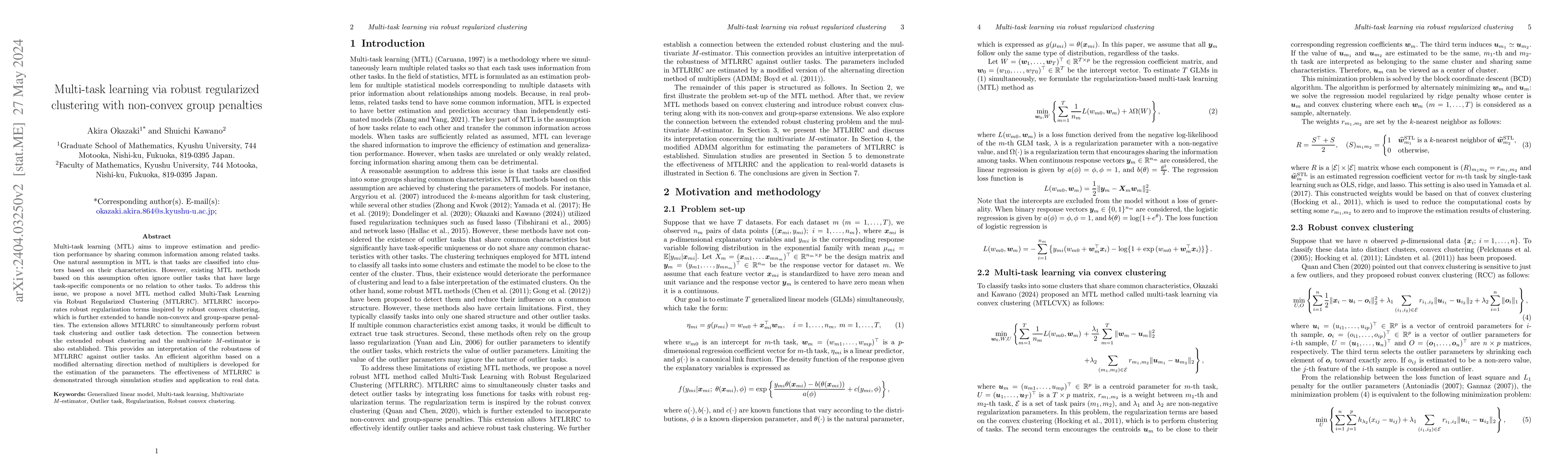 Thumbnail for Multi-task learning via robust regularized clustering with non-convex
  group penalties