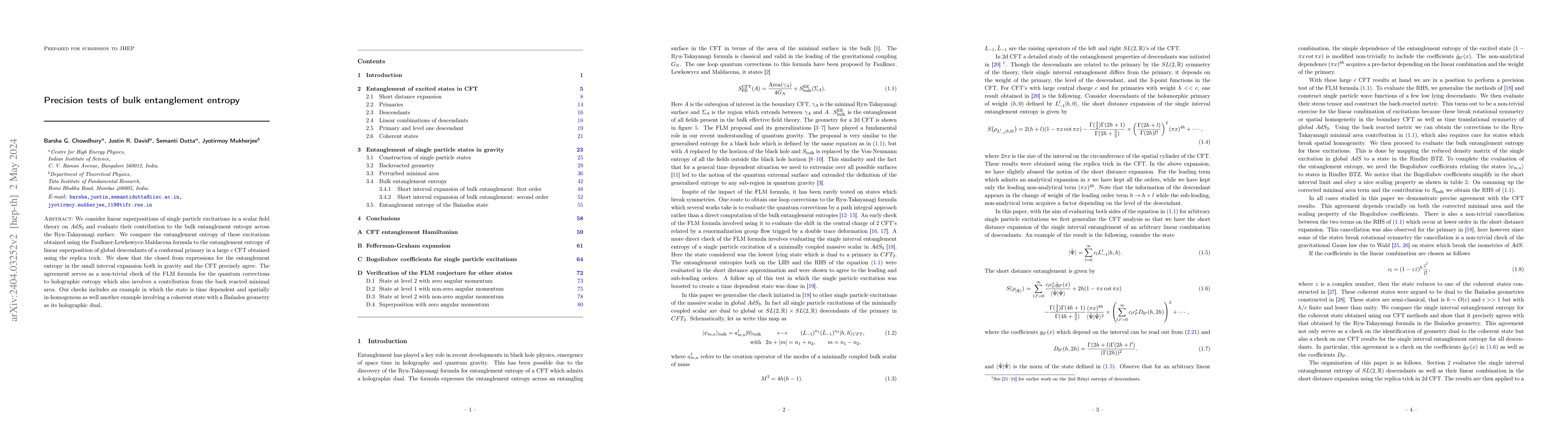 Thumbnail for Precision tests of bulk entanglement entropy