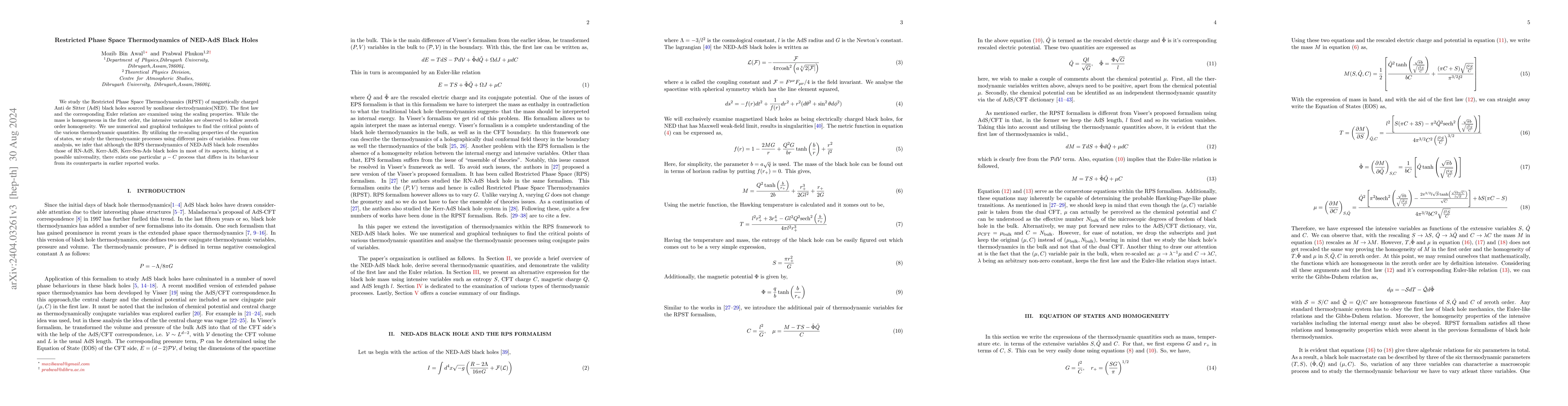 Thumbnail for Restricted Phase Space Thermodynamics of NED-AdS Black Holes