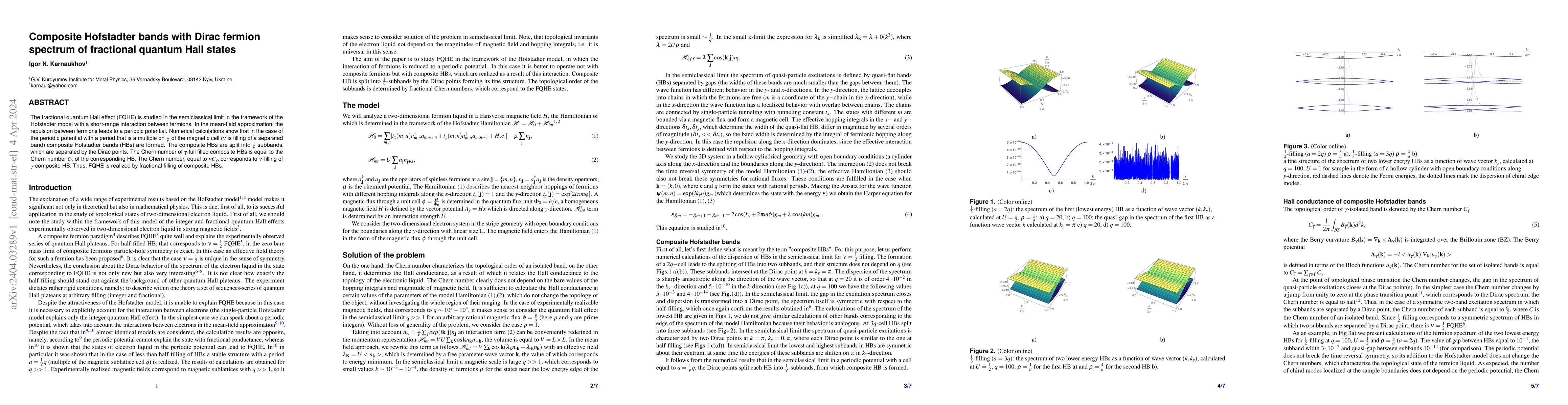 Thumbnail for Composite Hofstadter bands with Dirac fermion spectrum of fractional
  quantum Hall states