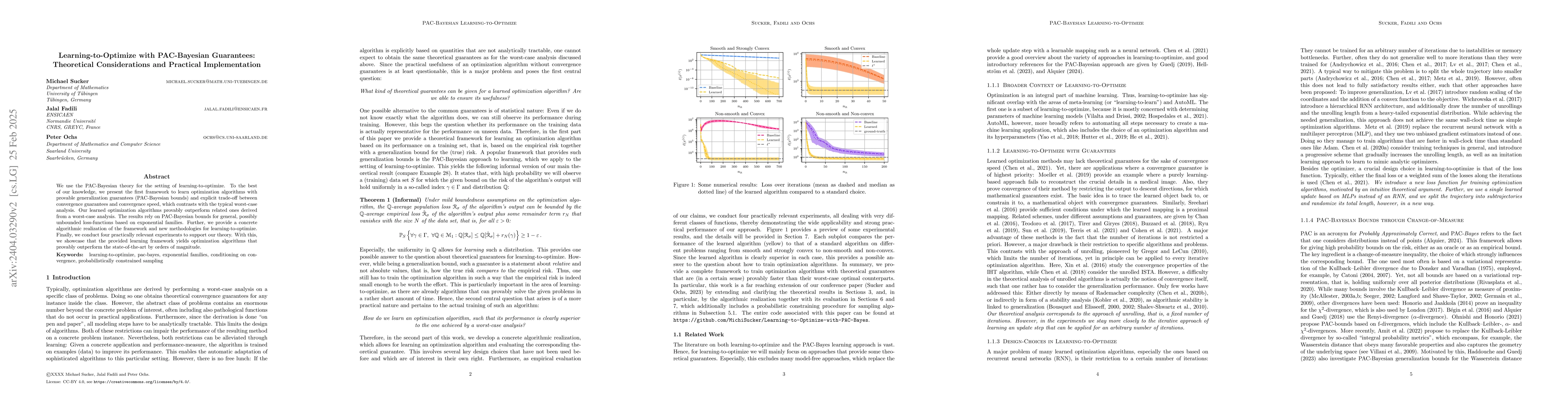 Thumbnail for Learning-to-Optimize with PAC-Bayesian Guarantees: Theoretical
  Considerations and Practical Implementation