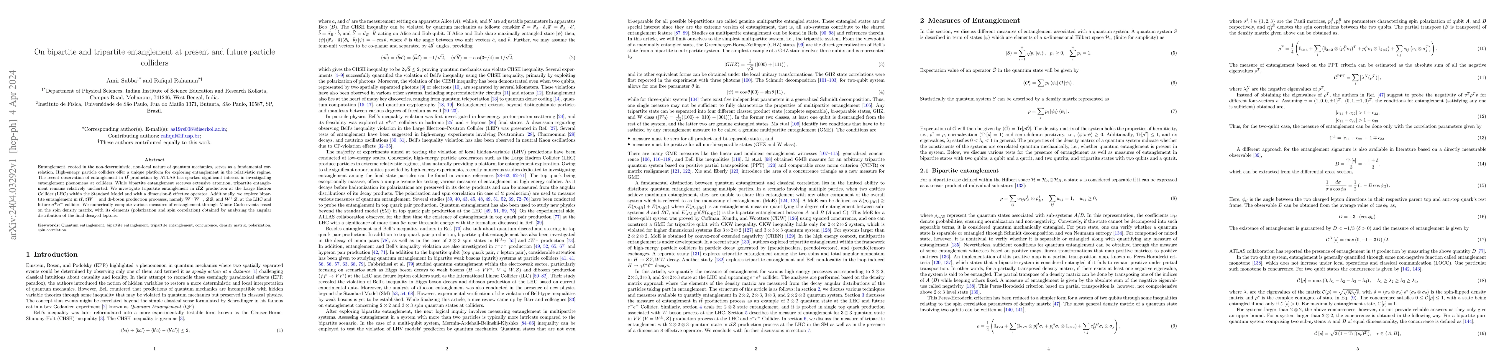 Thumbnail for On bipartite and tripartite entanglement at present and future particle
  colliders
