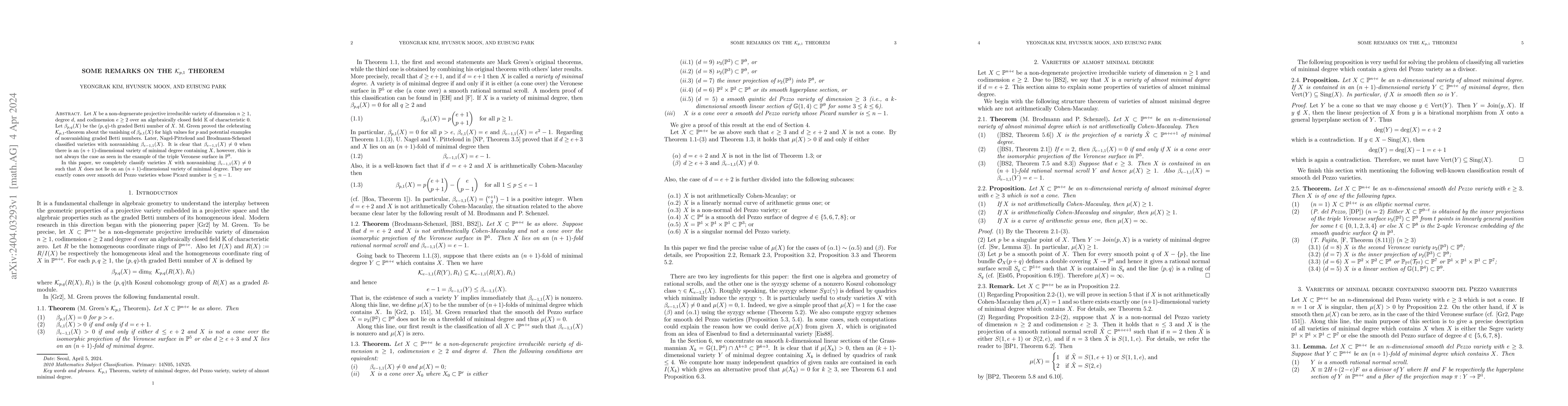 Thumbnail for Some remarks on the $\mathcal{K}_{p,1}$ Theorem