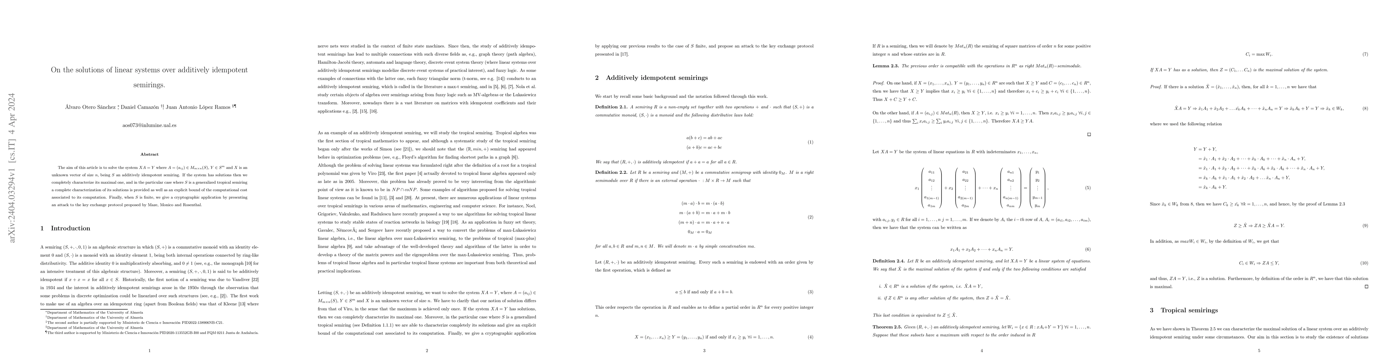 Thumbnail for On the solutions of linear systems over additively idempotent semirings