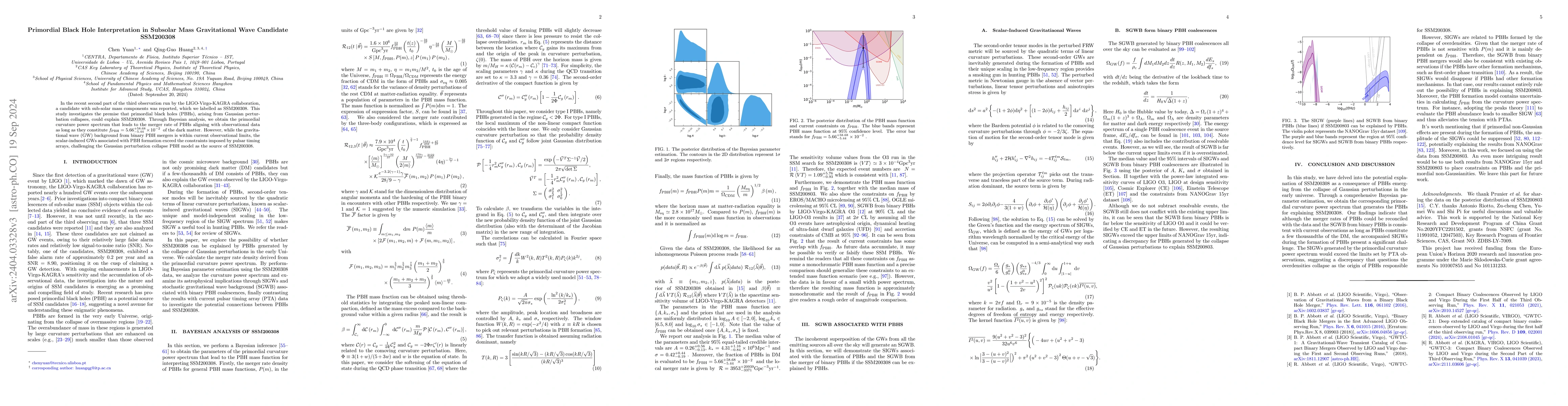 Thumbnail for Primordial Black Hole Interpretation in Subsolar Mass Gravitational Wave
  Candidate SSM200308