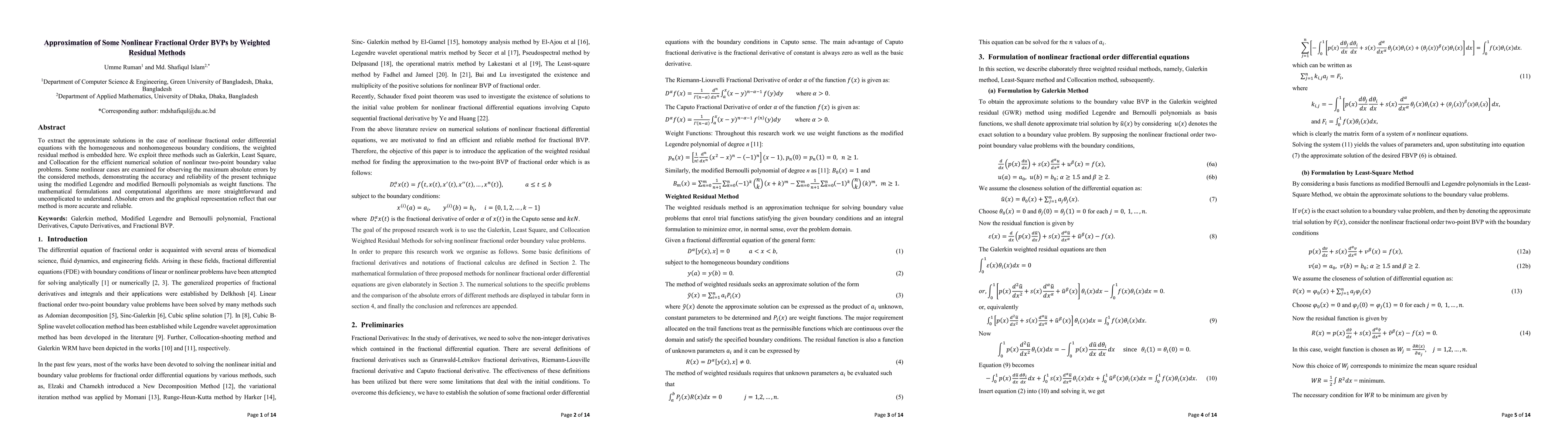 Thumbnail for Approximation of Some Nonlinear Fractional Order BVPs by Weighted
  Residual Methods