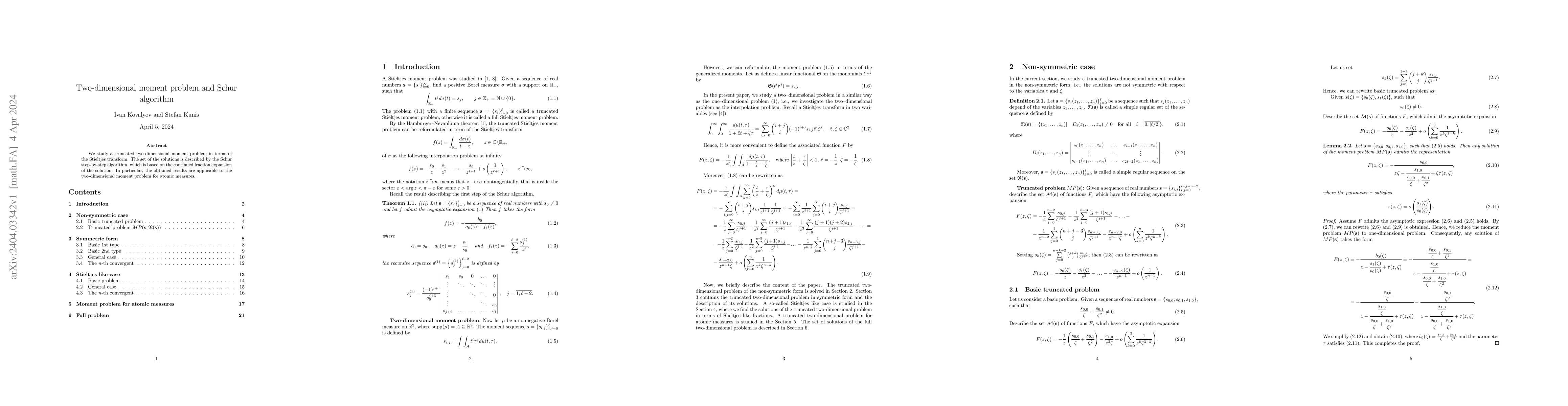 Thumbnail for Two-dimensional moment problem and Schur algorithm