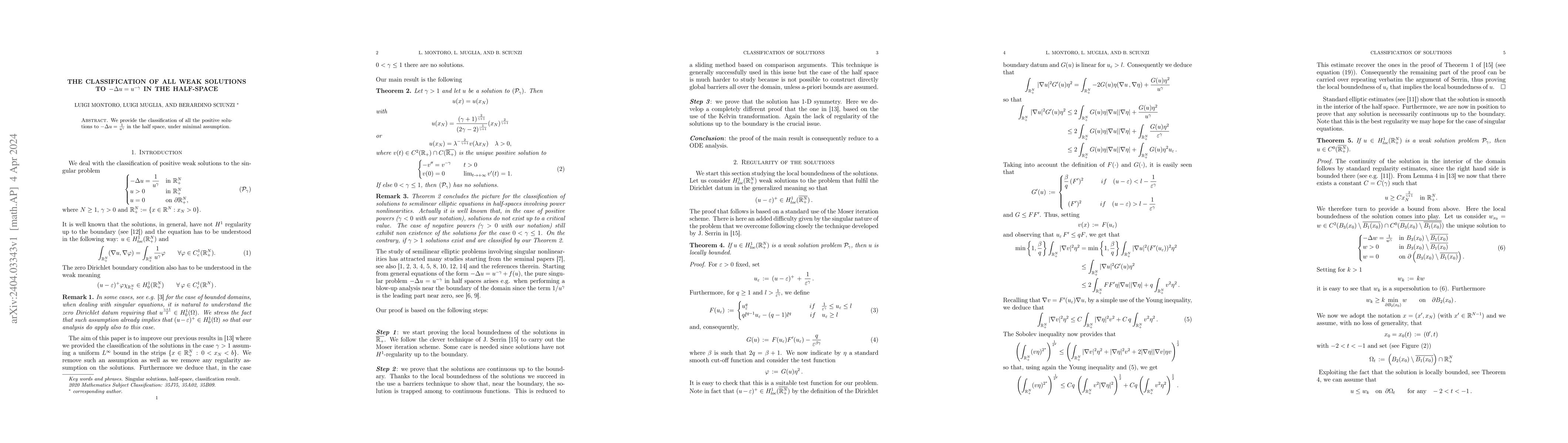 Thumbnail for The Classification of all weak solutions to $-\Delta u={u^{-\gamma}}$ in
  the half-space