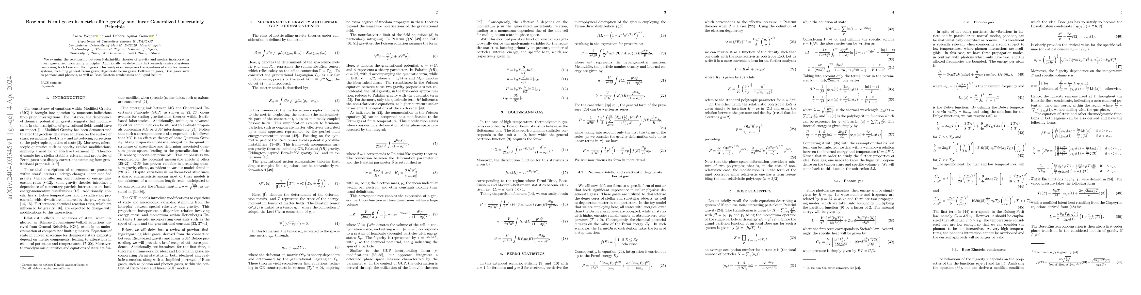 Thumbnail for Bose and Fermi gases in metric-affine gravity and linear Generalized
  Uncertainty Principle