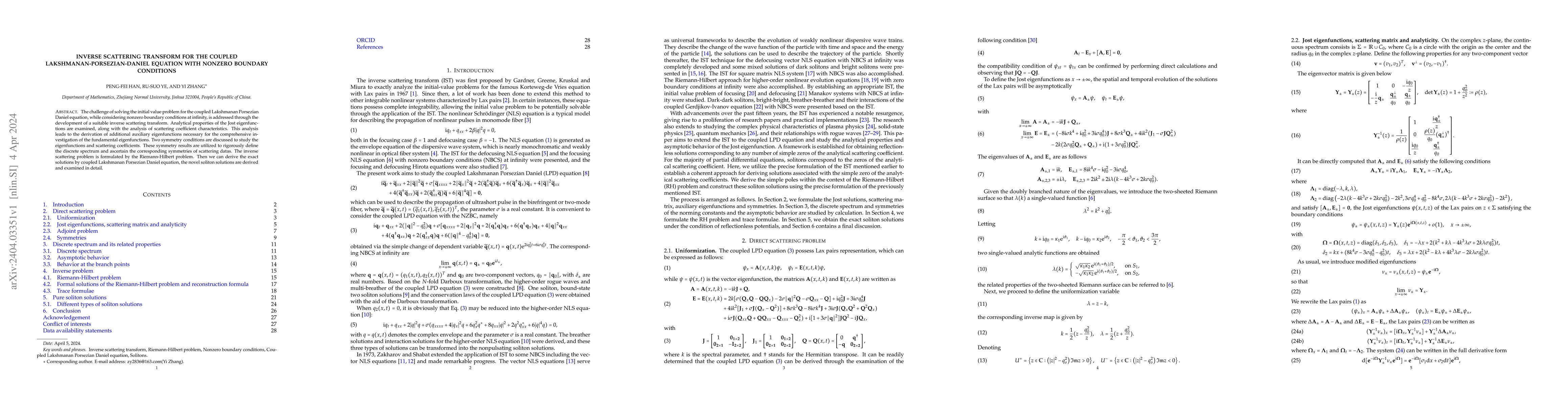 Thumbnail for Inverse scattering transform for the coupled Lakshmanan-Porsezian-Daniel
  equation with nonzero boundary conditions