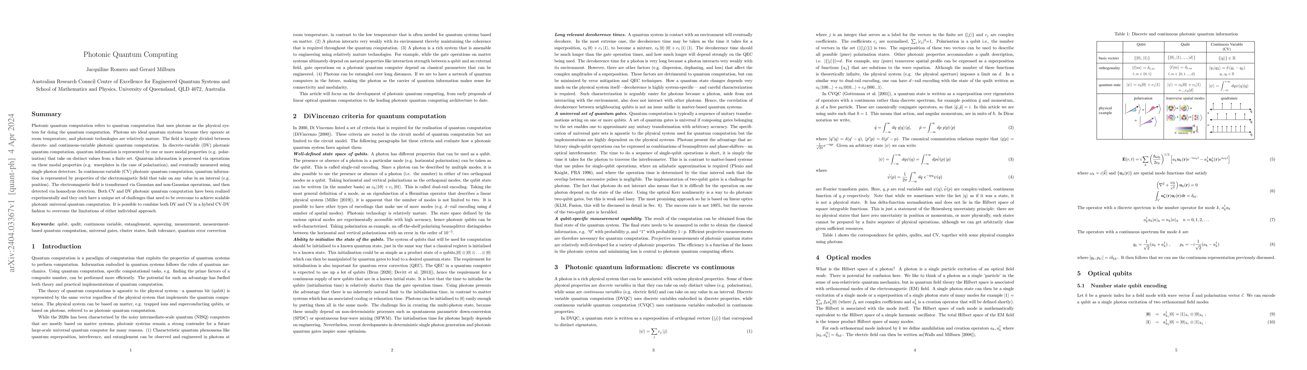 Thumbnail for Photonic Quantum Computing