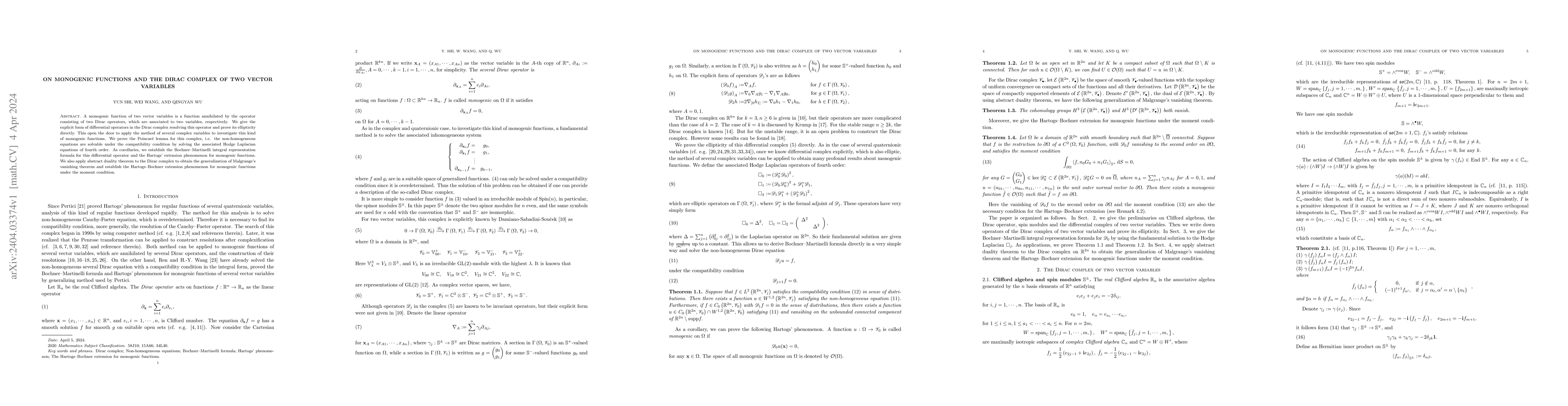 Thumbnail for On monogenic functions and the Dirac complex of two vector variables