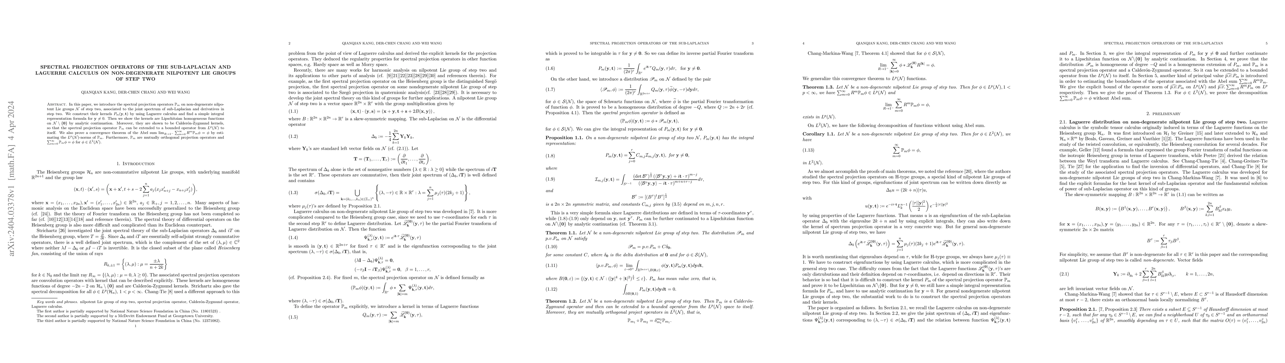 Thumbnail for Spectral projection operators of the Sub-Laplacian and Laguerre calculus
  on non-degenerate nilpotent Lie groups of step two