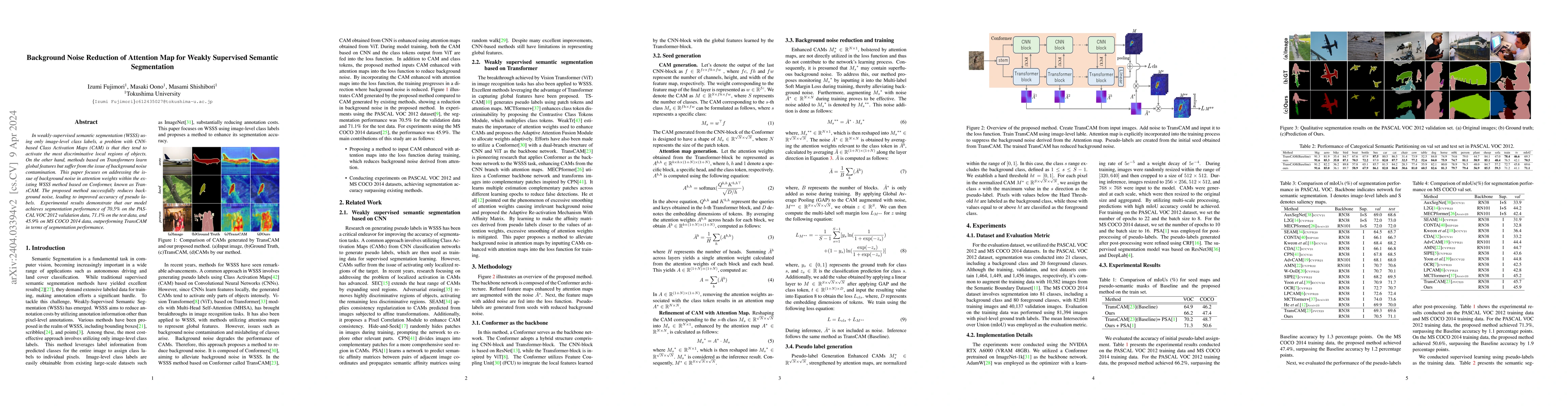 Thumbnail for Background Noise Reduction of Attention Map for Weakly Supervised
  Semantic Segmentation