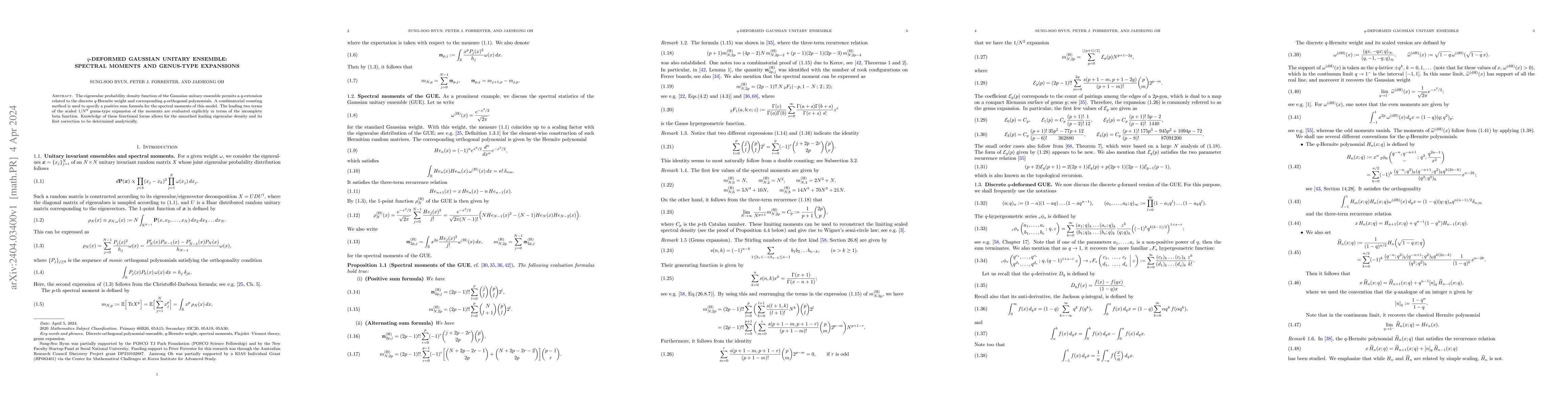 Thumbnail for $q$-deformed Gaussian unitary ensemble: spectral moments and genus-type
  expansions