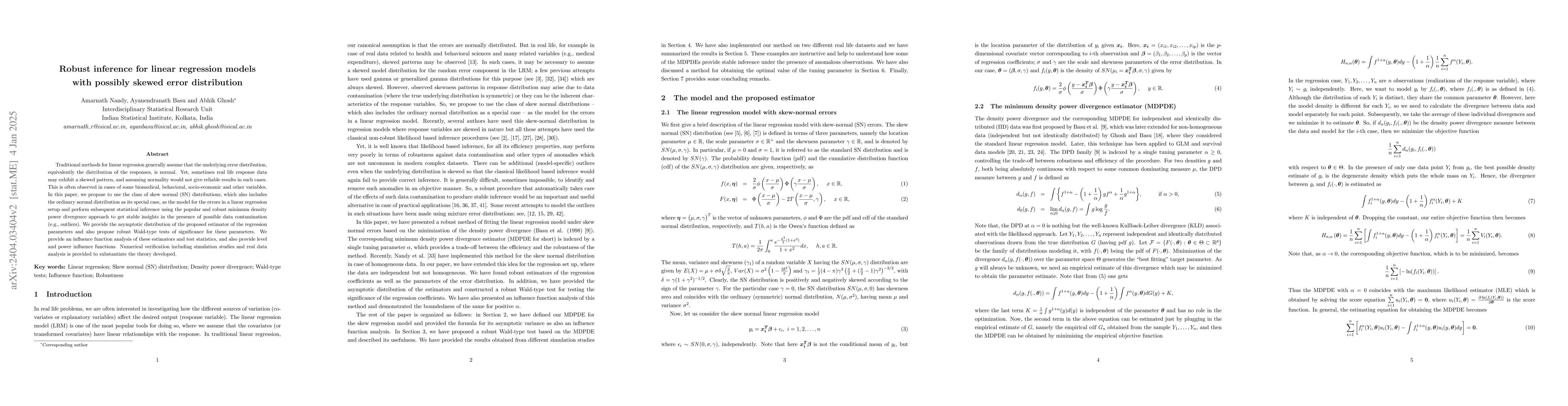 Thumbnail for Robust inference for linear regression models with possibly skewed error
  distribution