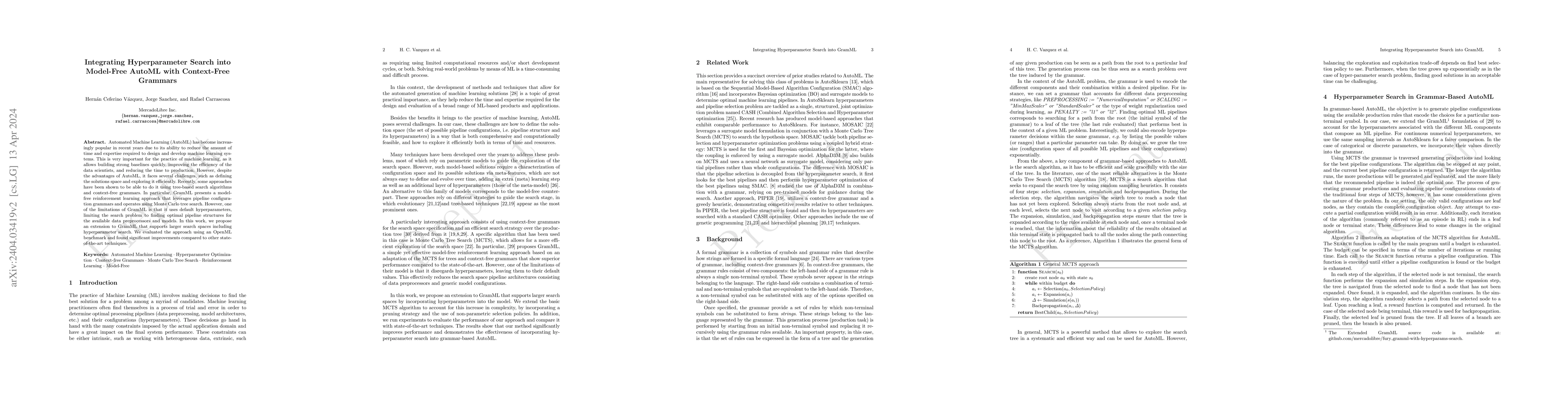 Thumbnail for Integrating Hyperparameter Search into Model-Free AutoML with
  Context-Free Grammars