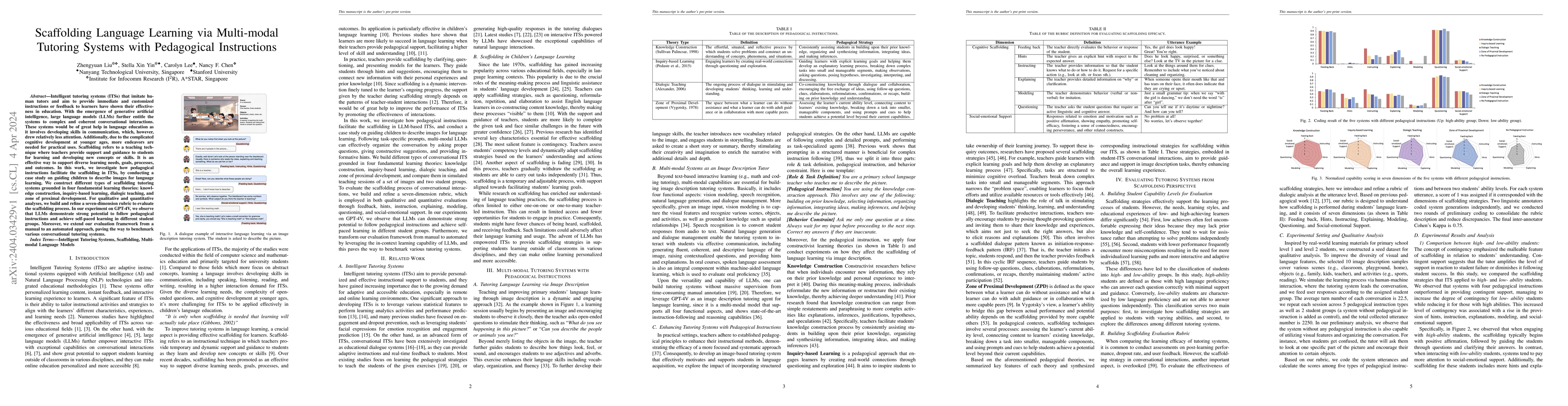 Thumbnail for Scaffolding Language Learning via Multi-modal Tutoring Systems with
  Pedagogical Instructions